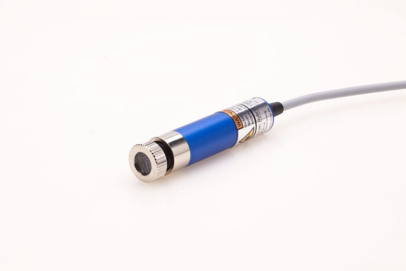 Hybrid line laser module 80 mW BLUE, 12 - 28 VDC, adjustable focus, insulated