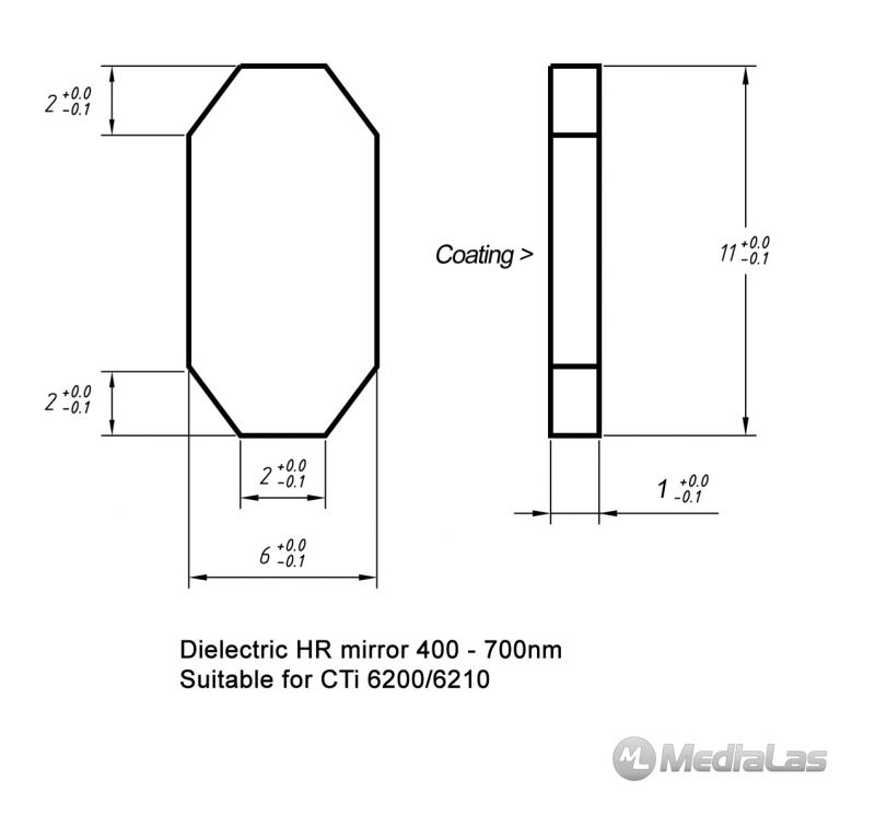 Galvo mirror 6x11x1mm dielectric broadband 400-700nm