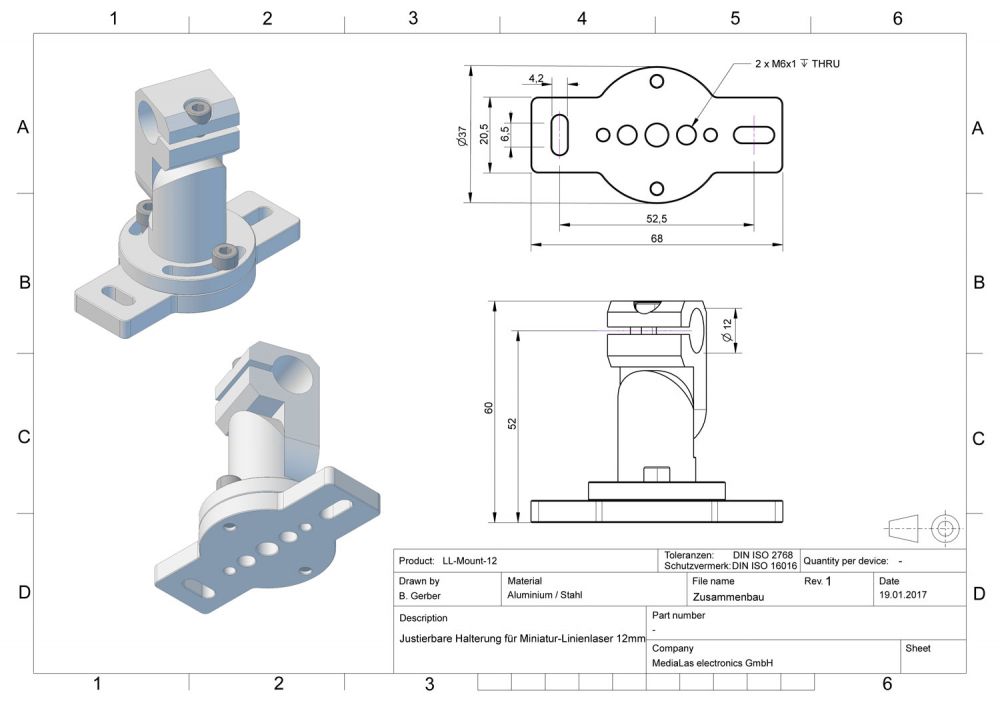 Pan/Tilt mount for 12mm laser modules