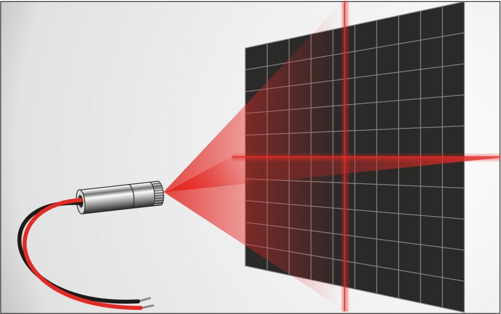 Cross hair laser module BRIGHT RED 50 mW, adjustable focus, insulated - Kopie