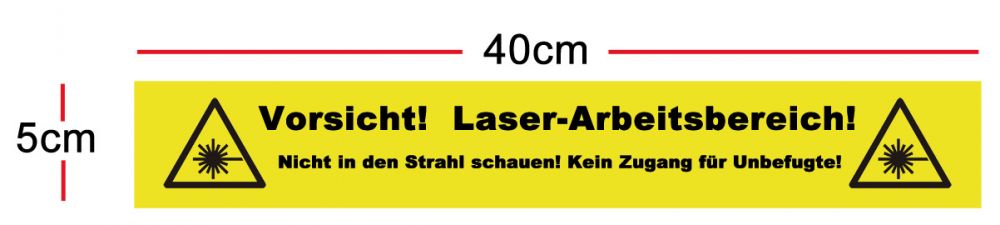 Laser safety areas sticker 400 x 50mm, in German